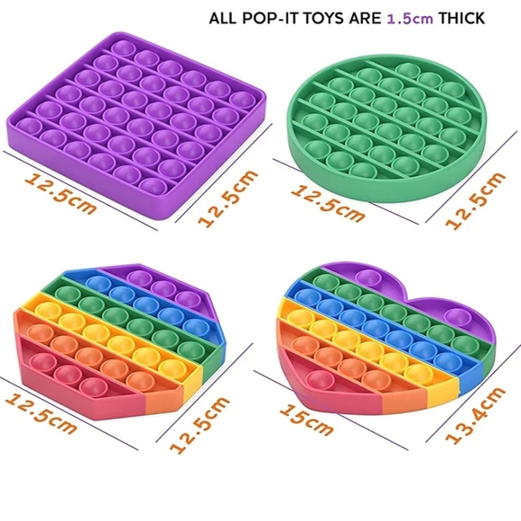 6 Pop It Fidget Toy Set, Pop it Fidget Toy Set OF 6 Different Shapes/Colors - Picture 3 of 12